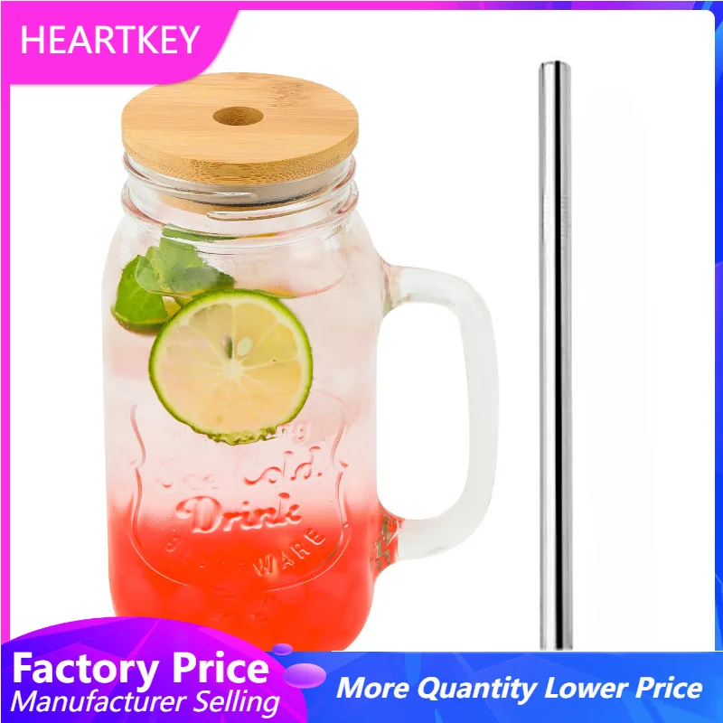 Mason Jar 8Oz - 再利用可能なフルーツジュースクールドリンクグラスボトルグラデーションオールドファッション16オンスメイソンジャーマグカップハンドル付き竹蓋ストロー