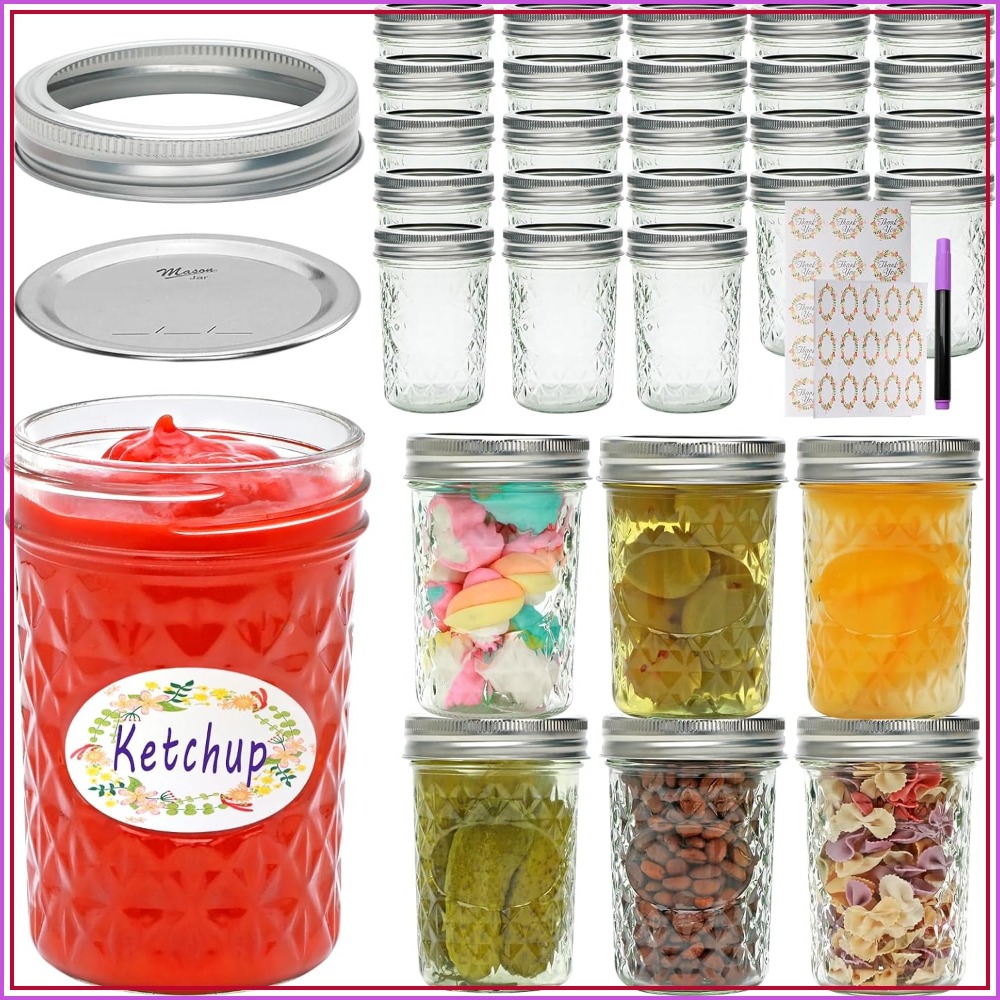 Mason Jar 8Oz - 30個入り 8オンス メイソンジャー 気密蓋付き、蜂蜜、ゼリー、ジャム、オーバーナイトオーツ用ガラス製保存瓶