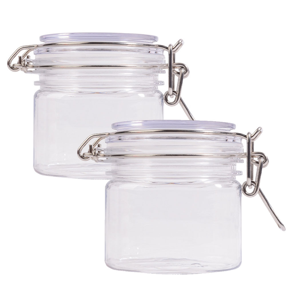 Mason Jar 8Oz - 2個入り 8オンス/250ml PETプラスチック保存瓶、気密ヒンジ付き蓋付き、耐久性のある透明な広口缶詰瓶、食品保存、オート麦用