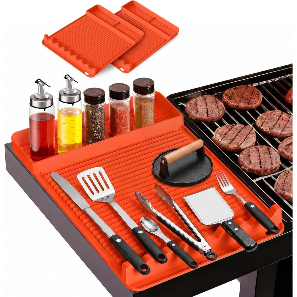 Heat Resistant Mat - 耐熱シリコングリルマット - 16x11.5インチ 滑り止めBBQツールマット、屋外調理、キャンプ、テールゲーティング、男性用グリルマット（オレンジ）