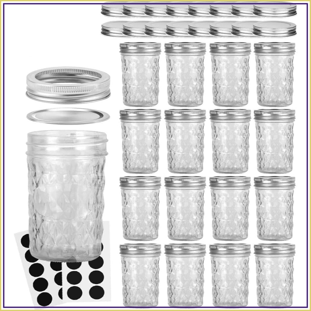 Mason Jar 8Oz - 16個入り 8オンス メイソンジャー 通常蓋と追加蓋16個付き、ジャム、蜂蜜、結婚式の記念品、シャワーの記念品に最適