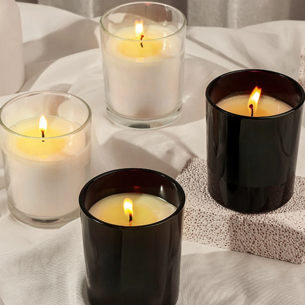Luxury Candle Supplies Jars - 高級ガラスキャンドルジャーブラックホワイトガラスキャンドルホルダー結婚式用シリンダーガラス香りキャンドルコンテナティーカップ用品