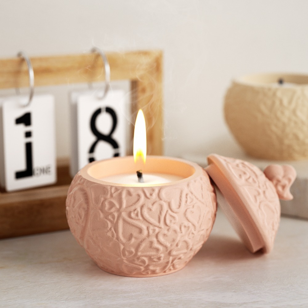 Candle Vessel Supplies - 花エンボス加工蓋付き収納ボックスシリコンモールド DIY クラフト用品再利用可能なキャンドル容器石膏セメント樹脂モールド