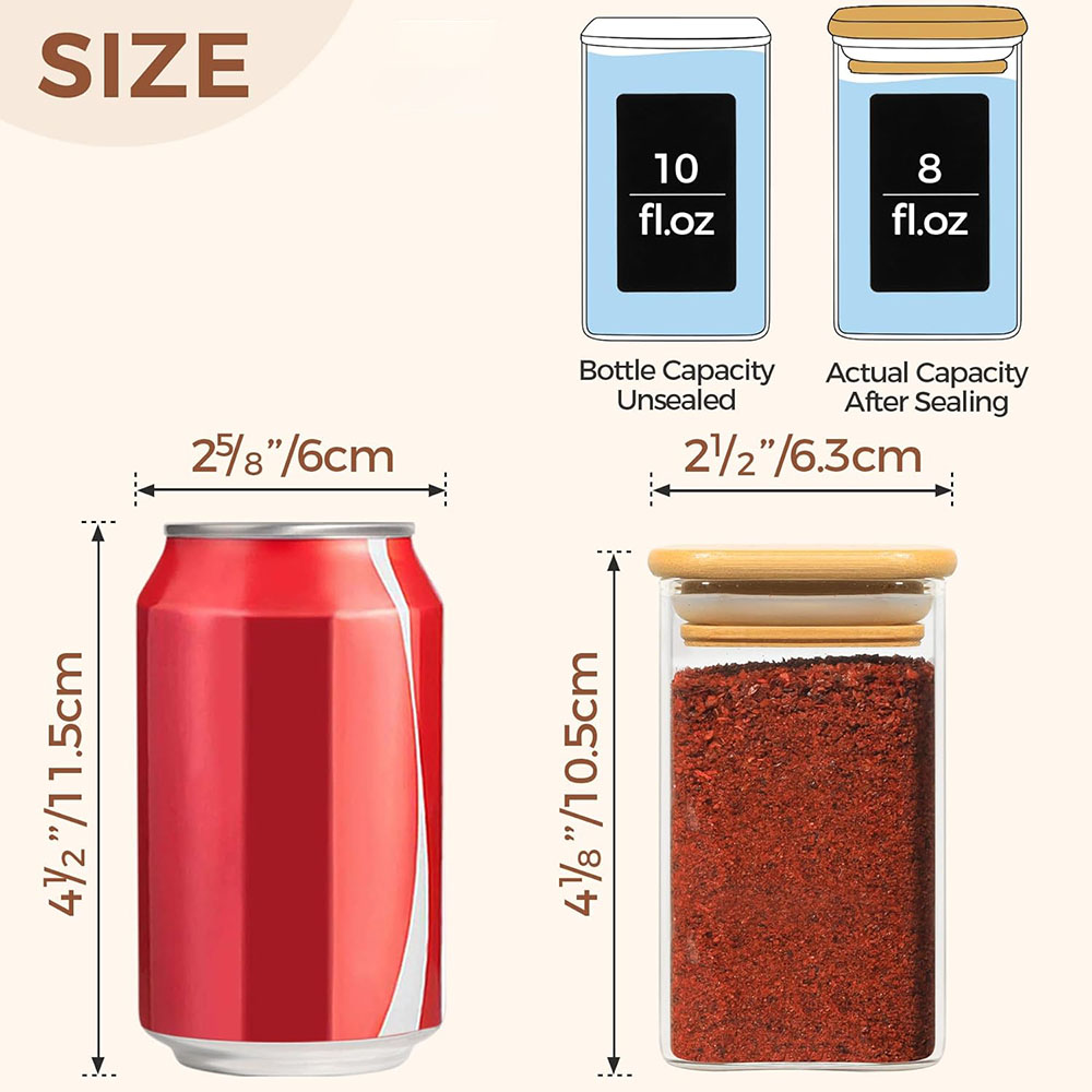 竹蓋付きガラス製スパイスジャー、8オンスの密閉正方形容器、黒 - Mason Jar 8Oz のレビューと価格