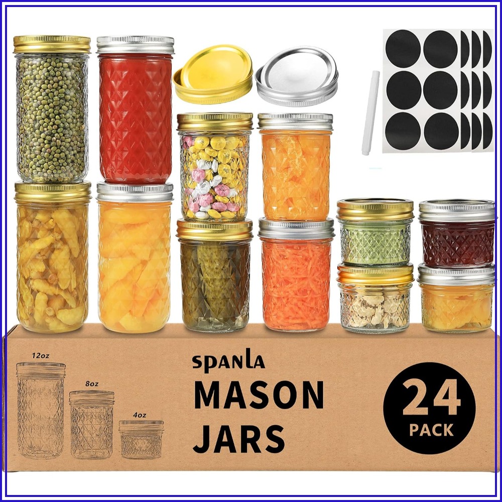 24個入りメイソンジャー蓋付き - 4オンス、8オンス、12 - Mason Jar 8Oz のレビューと価格