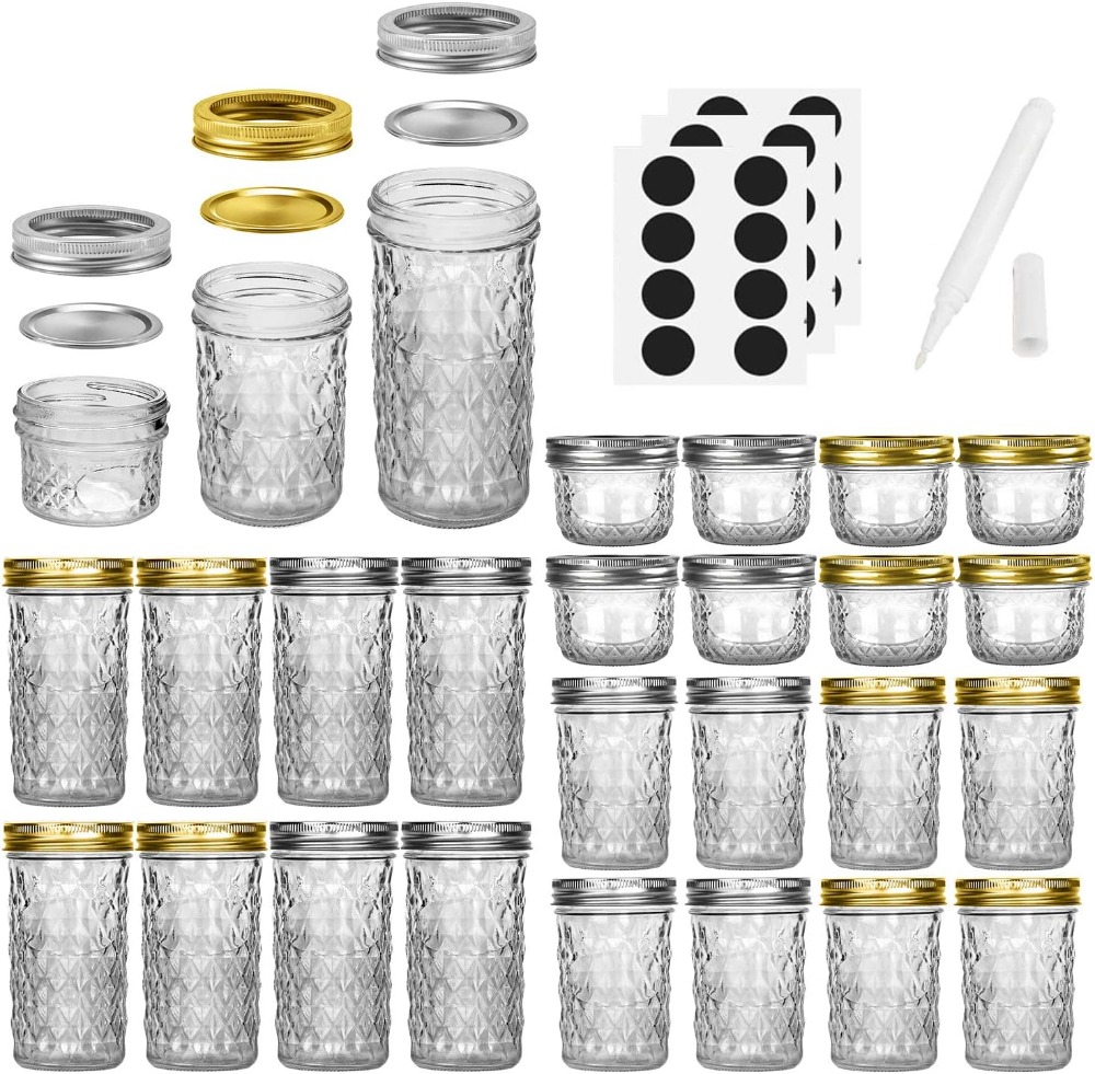 24個入りメイソンジャー蓋付き - 4オンス、8オンス、12 - Mason Jar 8Oz のレビューと価格