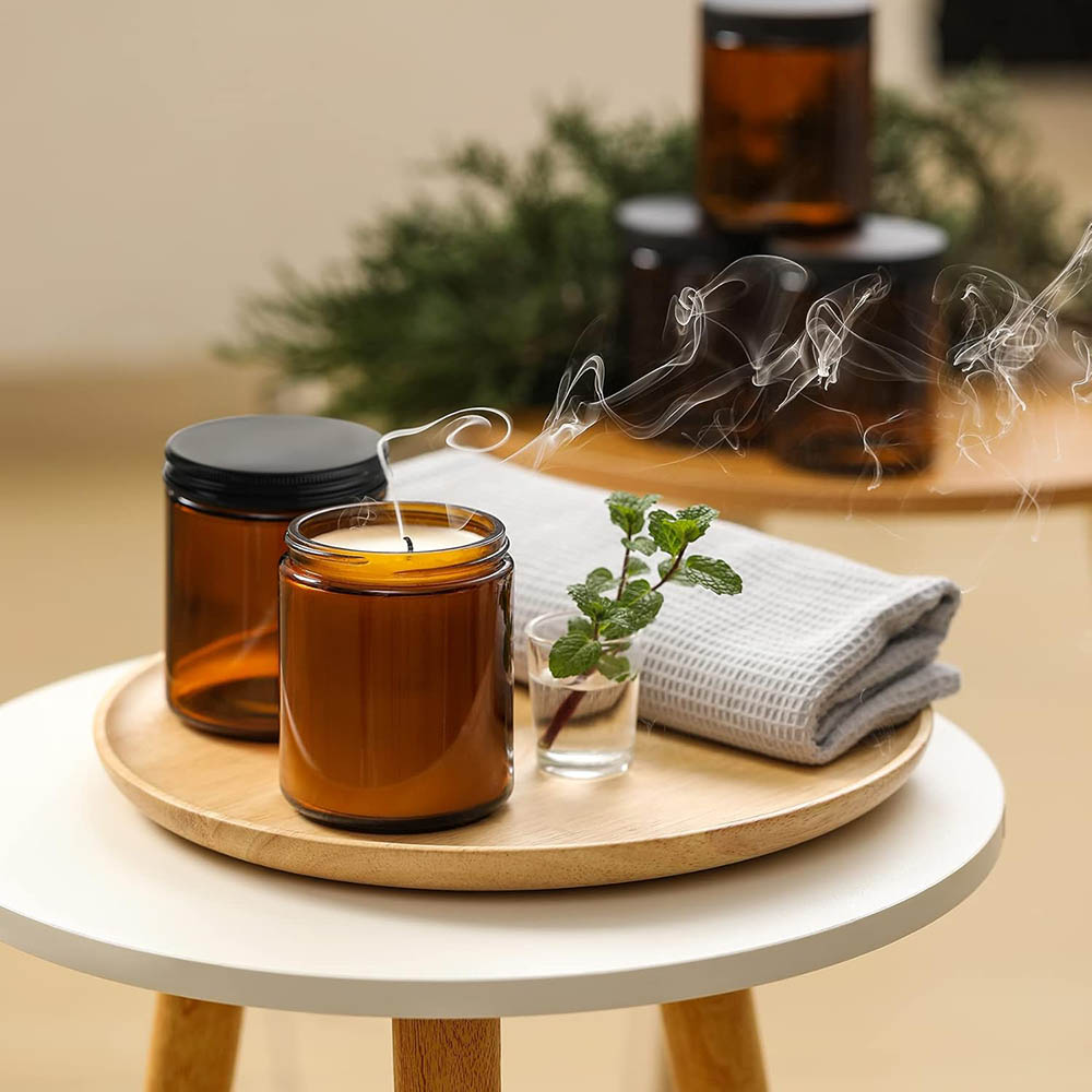 8オンスの琥珀色ガラス瓶（黒蓋付き）- キャンドル作り、食品 - Mason Jar 8Oz のレビューと価格