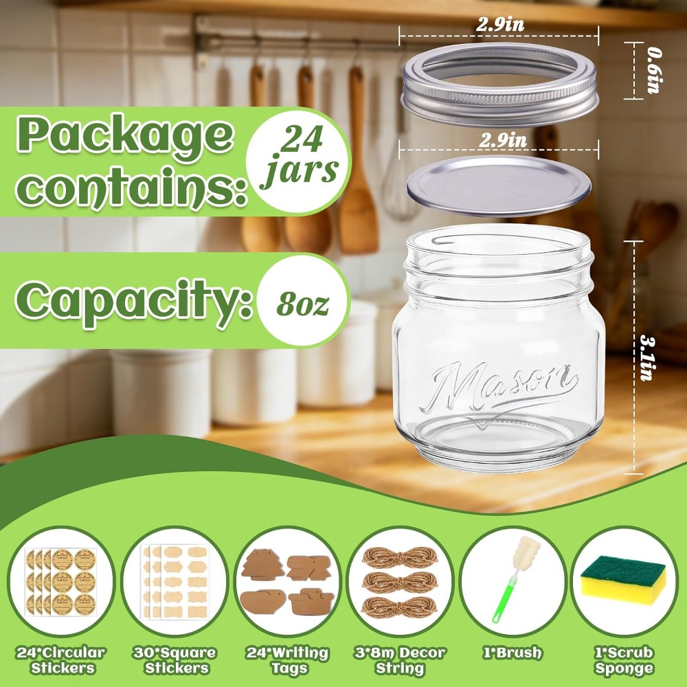 8オンスのメイソンジャー（蓋付き）、24個入りハーフパイント - Mason Jar 8Oz のレビューと価格