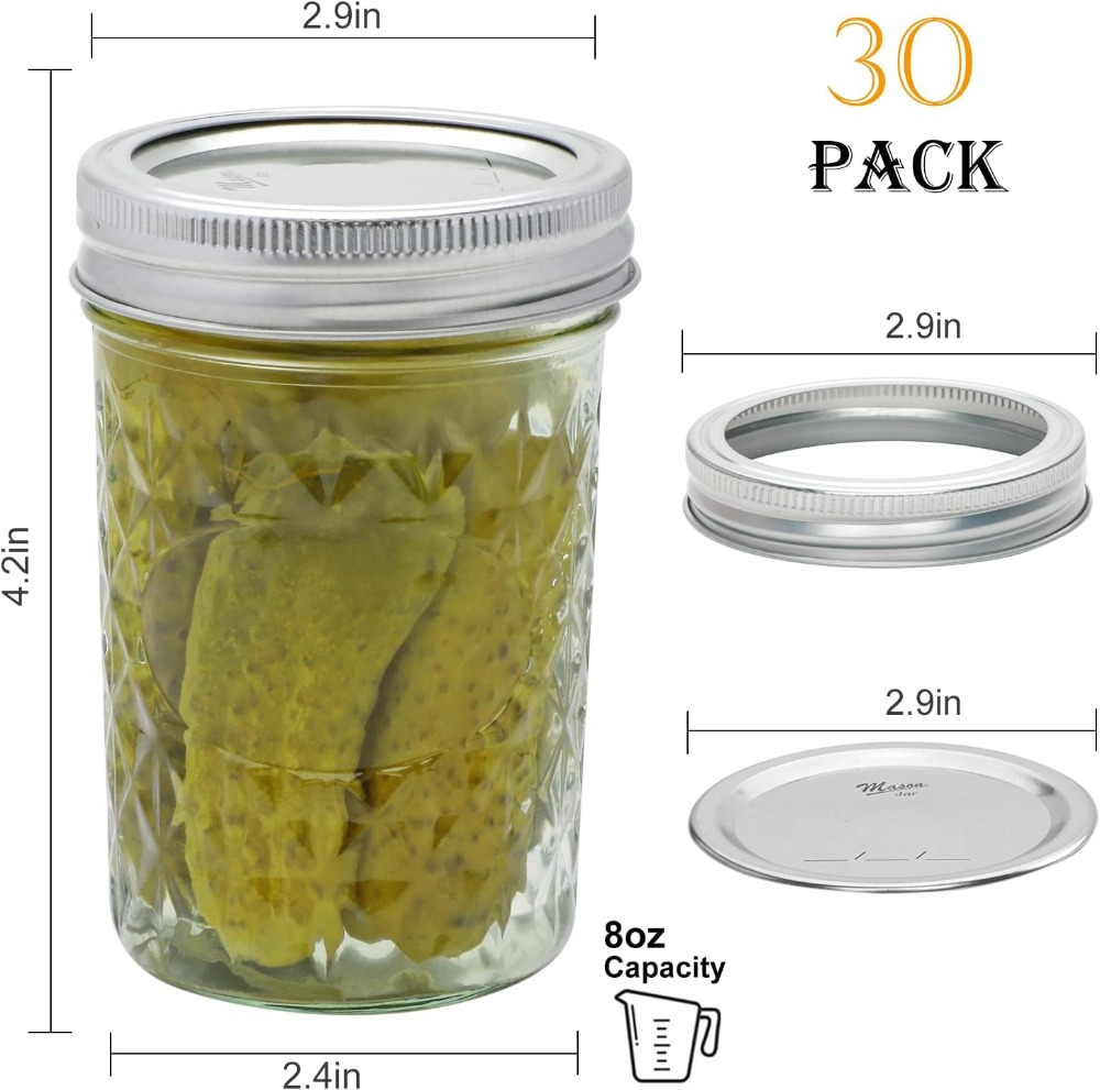 30個入り 8オンス メイソンジャー 気密蓋付き、蜂蜜、ゼリ - Mason Jar 8Oz のレビューと価格