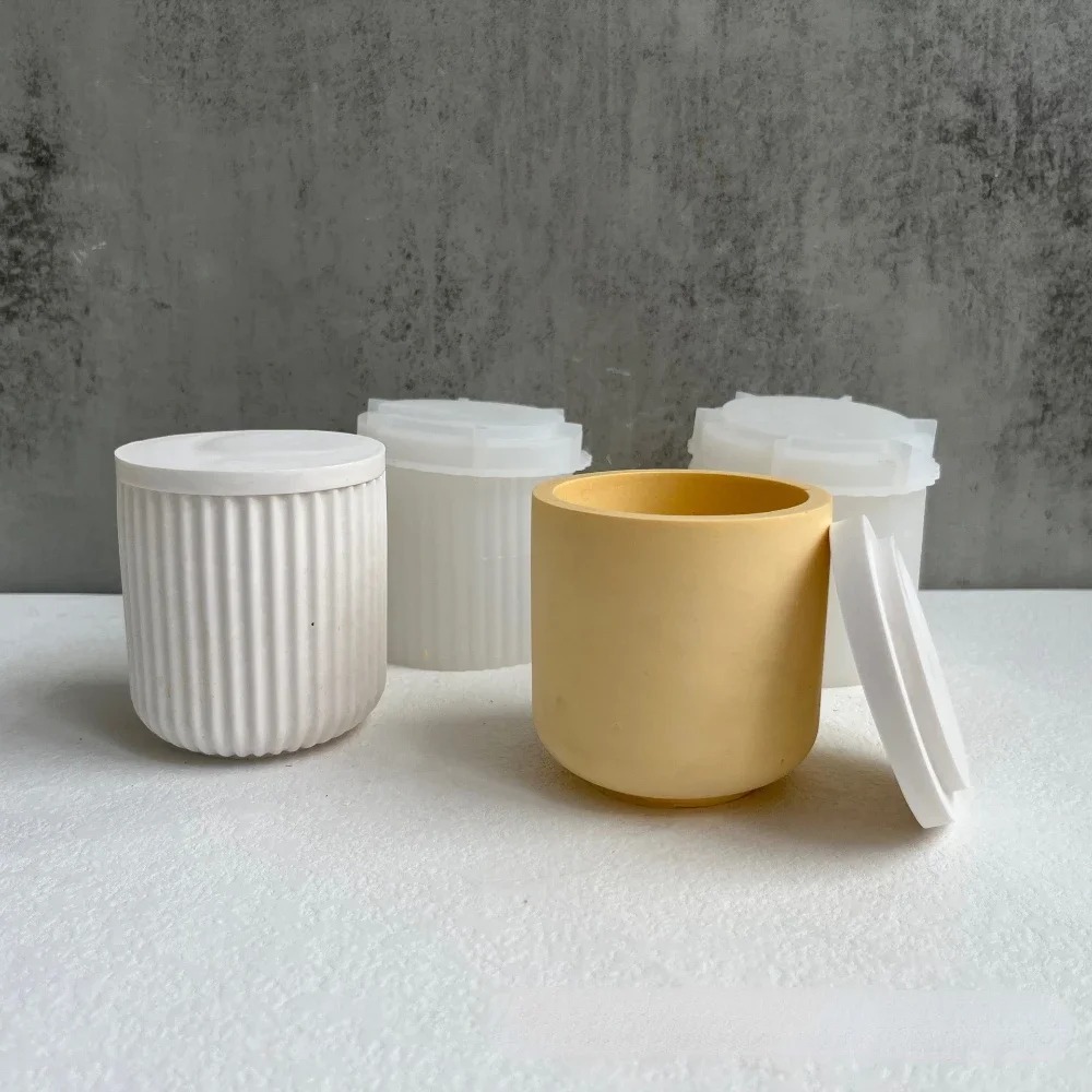 シリコーン型ストライプラウンドコンクリートキャンドルジャー蓋 - Candle Vessel Supplies のレビューと価格